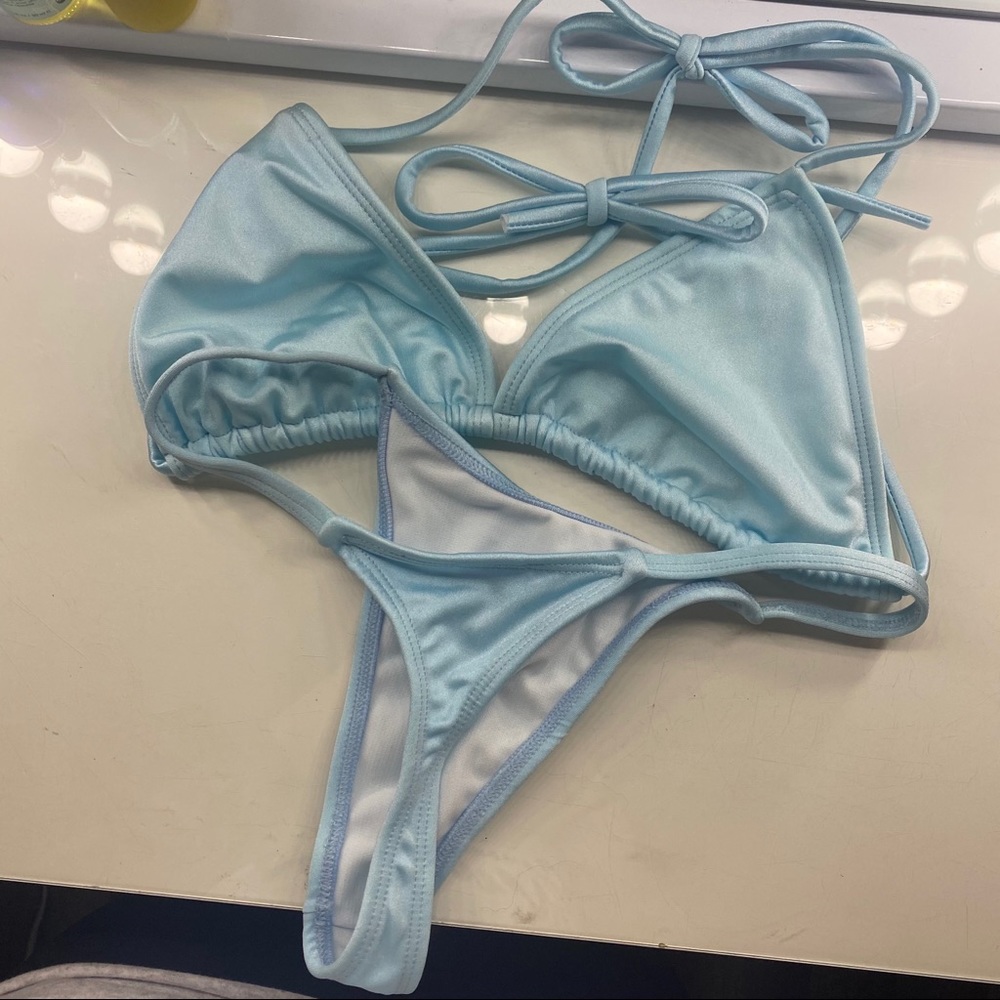 Baby blue thong bikini set